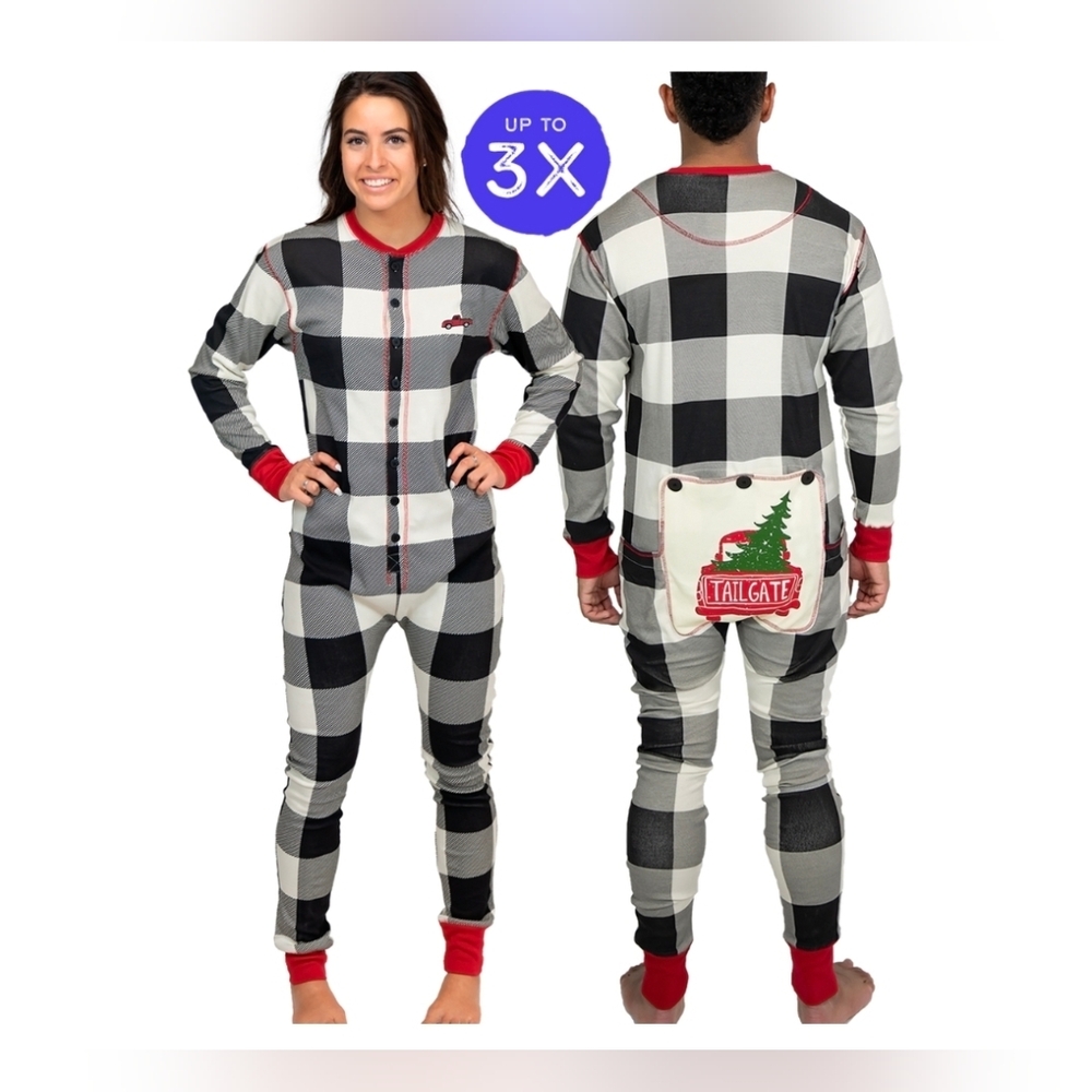 Lazy One Adult Tailgate Flapjack Onesie Pajamas – Grey Plaid, Unisex XL, GUC